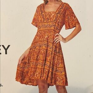 Bila Orange Paisley Midi Dress
